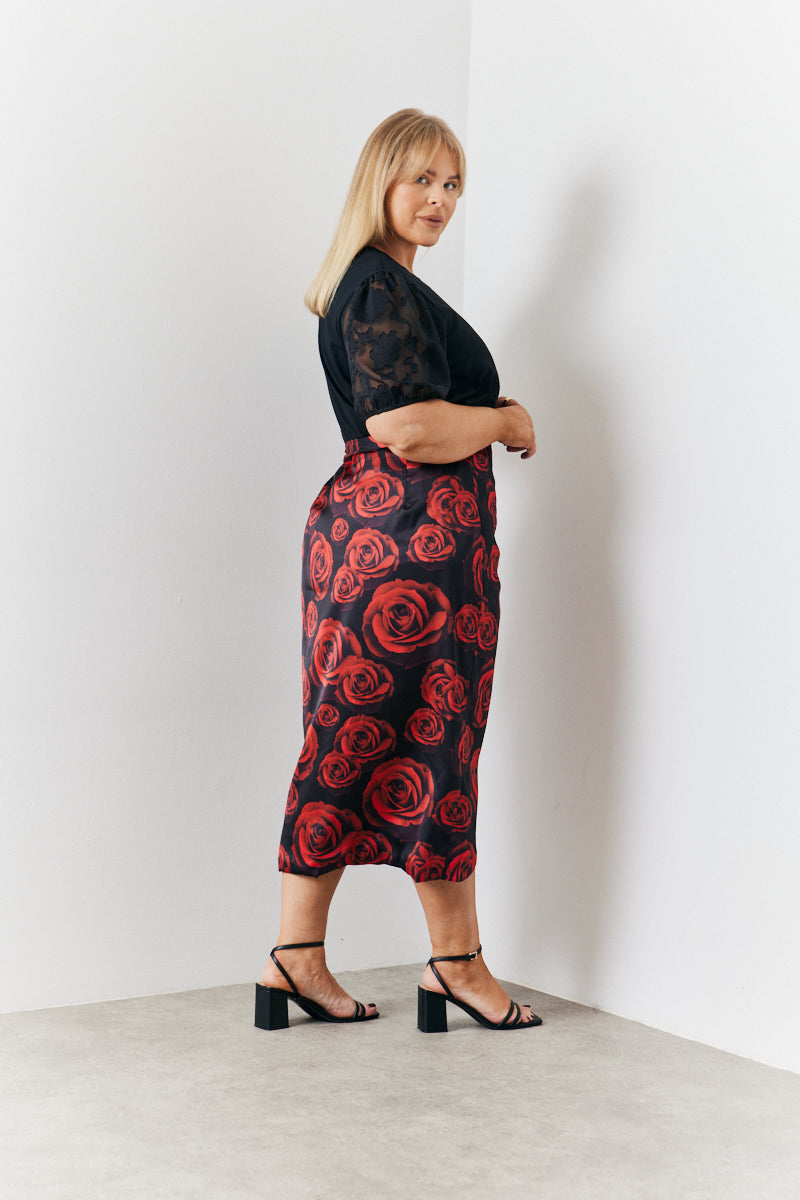 Wrap Front Printed Midi Skirt
