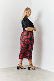 Wrap Front Printed Midi Skirt