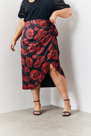 Wrap Front Printed Midi Skirt