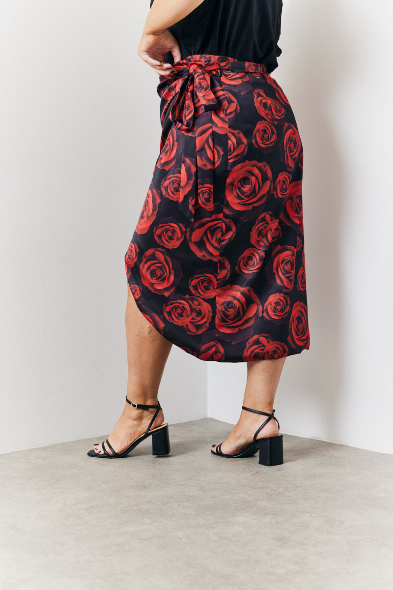 Wrap Front Printed Midi Skirt