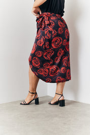 Wrap Front Printed Midi Skirt