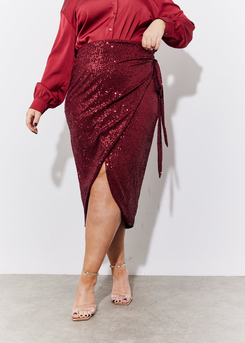 Sequin Wrap Midi Skirt