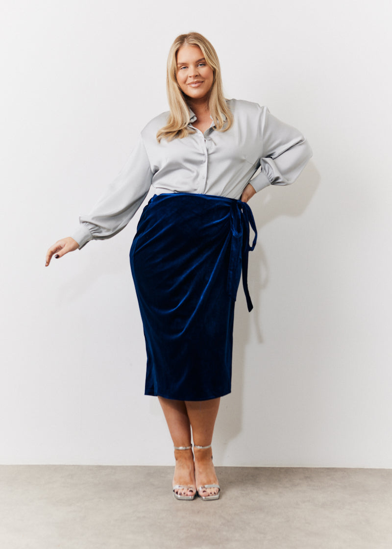 Velvet Wrap Midi Skirt