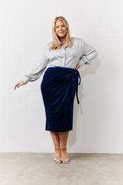 Velvet Wrap Midi Skirt