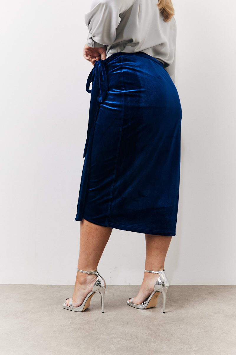 Velvet Wrap Midi Skirt