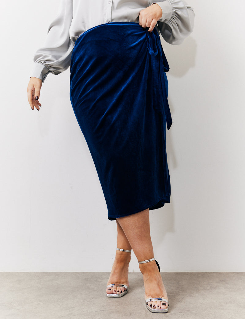 Velvet Wrap Midi Skirt
