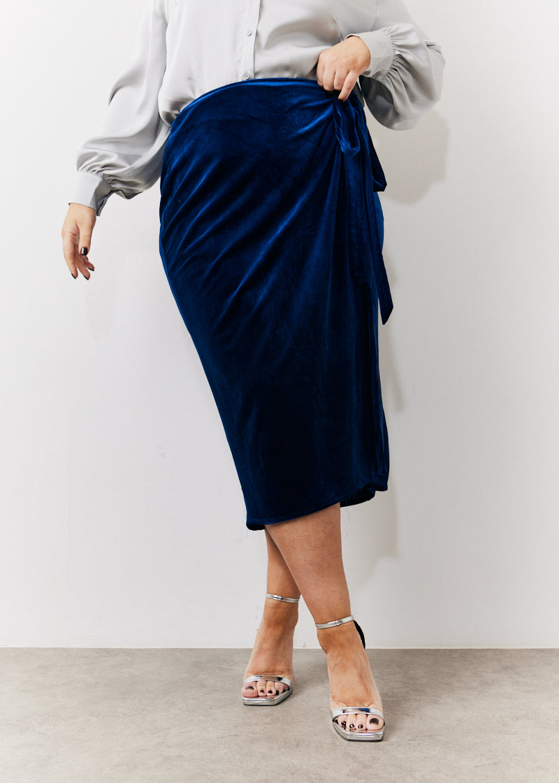 Velvet Wrap Midi Skirt