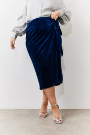 Velvet Wrap Midi Skirt
