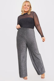 Silver Sparkle Jersey Wide Leg Trousers