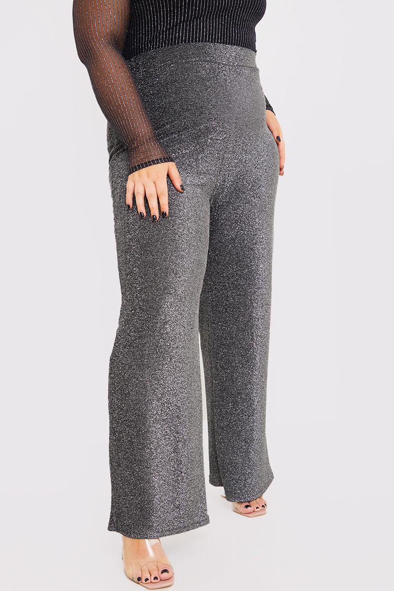 Silver Sparkle Jersey Wide Leg Trousers