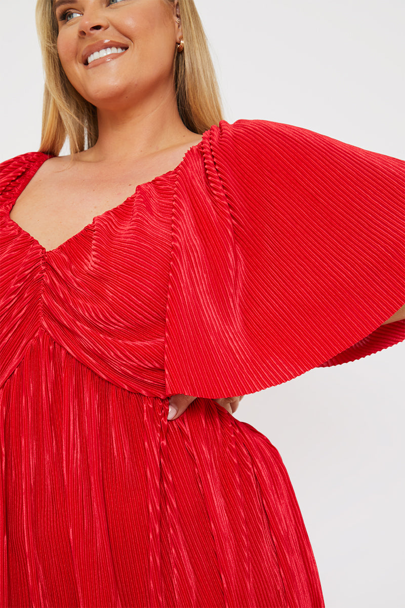 Pleated Flutter Sleeve Midi Dress – InTheStyle