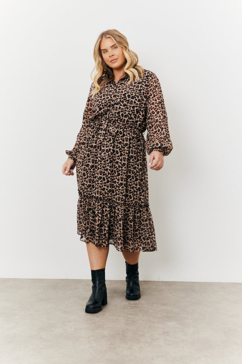 Leopard Chiffon Shirt Maxi Dress
