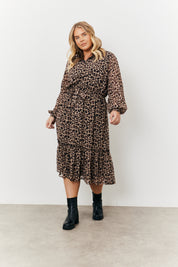 Leopard Chiffon Shirt Maxi Dress