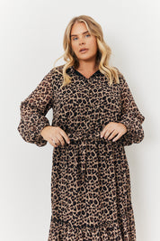 Leopard Chiffon Shirt Maxi Dress