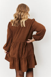 Cord Balloon Sleeve Tiered Smock Dress