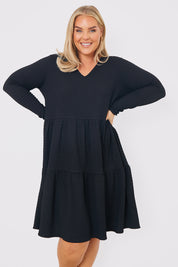 V neck Textured Smock Dress 