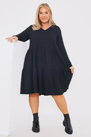 V neck Textured Smock Dress 