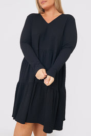 V neck Textured Smock Dress 
