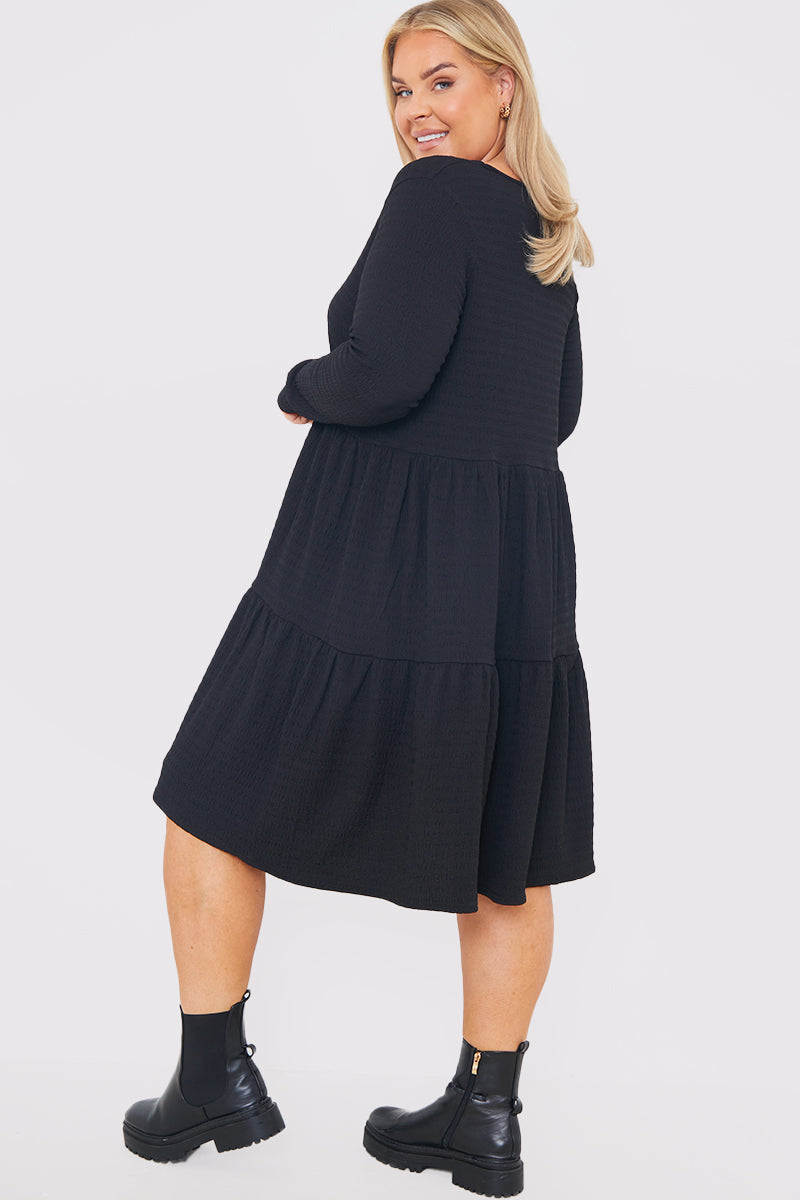 V neck Textured Smock Dress 