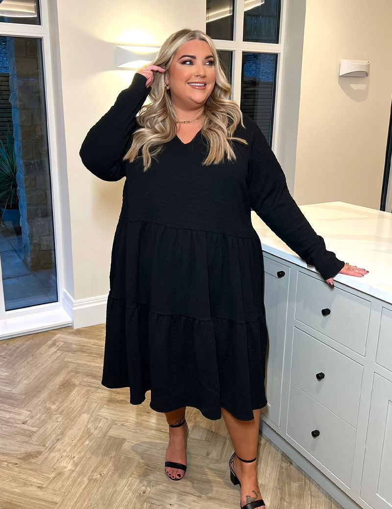 V neck Textured Smock Dress 