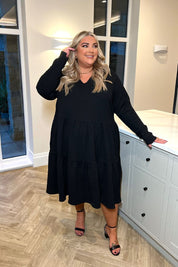 V neck Textured Smock Dress 