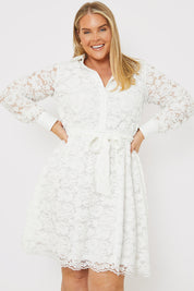 Lace Belted Mini Shirt Dress