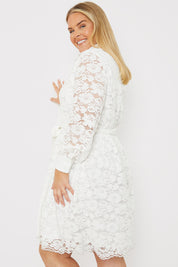 Lace Belted Mini Shirt Dress