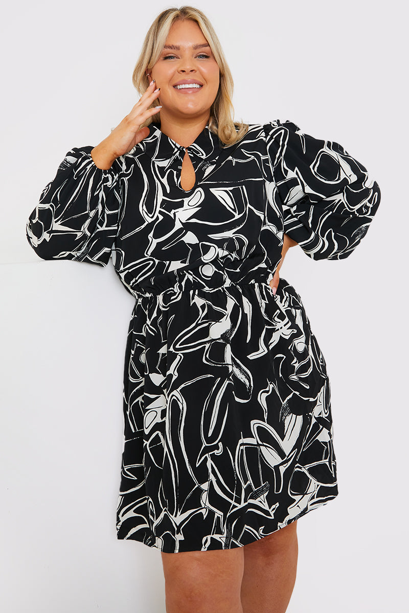 Teardrop Collar Mini Dress with Belt