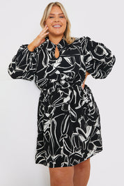Teardrop Collar Mini Dress with Belt