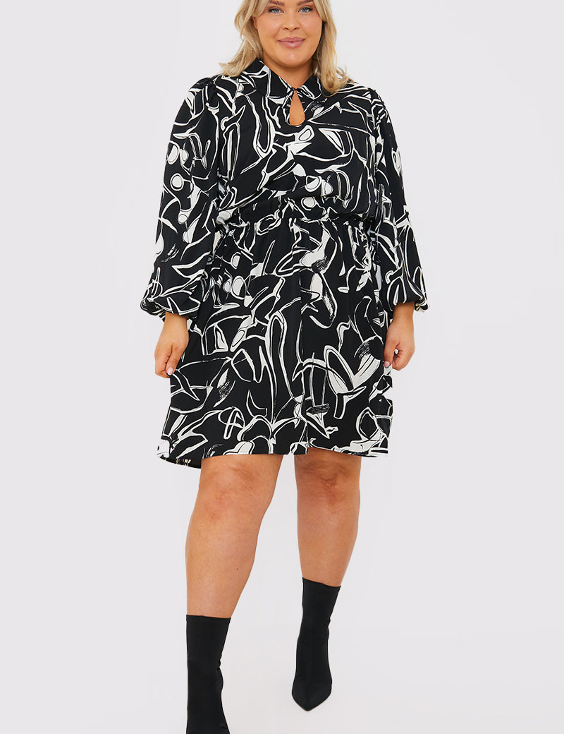 Teardrop Collar Mini Dress with Belt