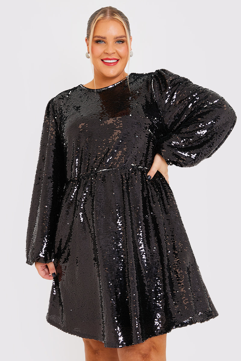 in the style In the Style Reversible Sequin Mini Smock Dress Black |  Clothing