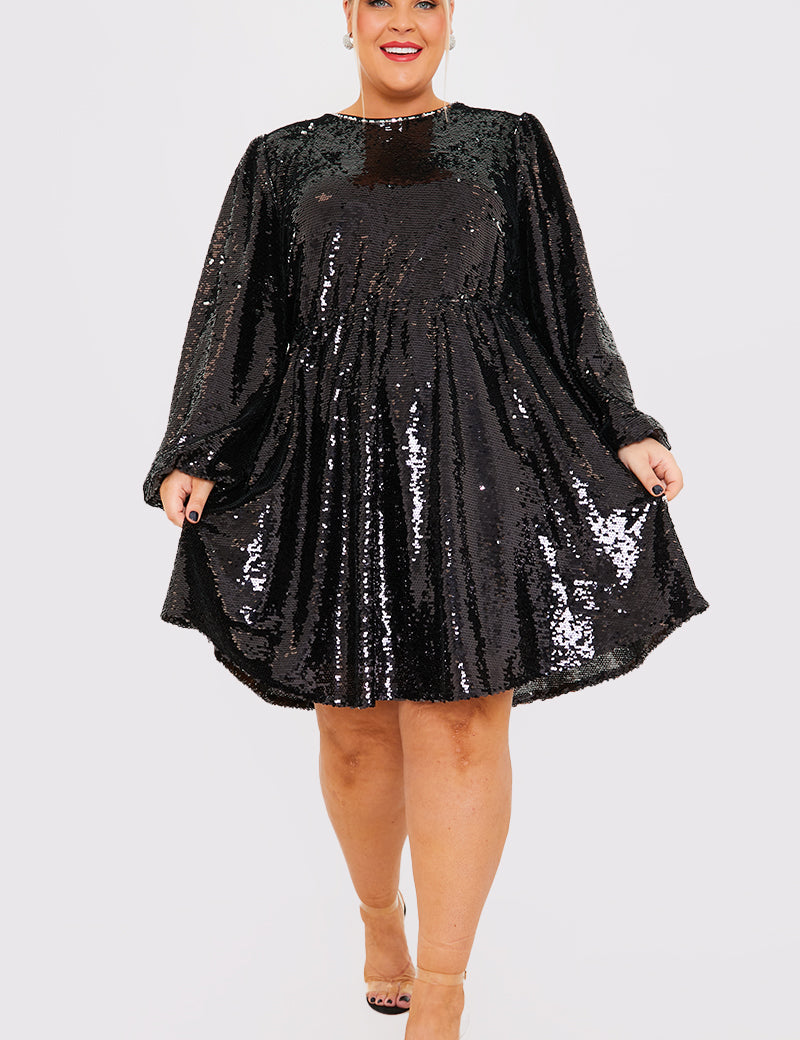 Reversible Sequin Mini Smock Dress