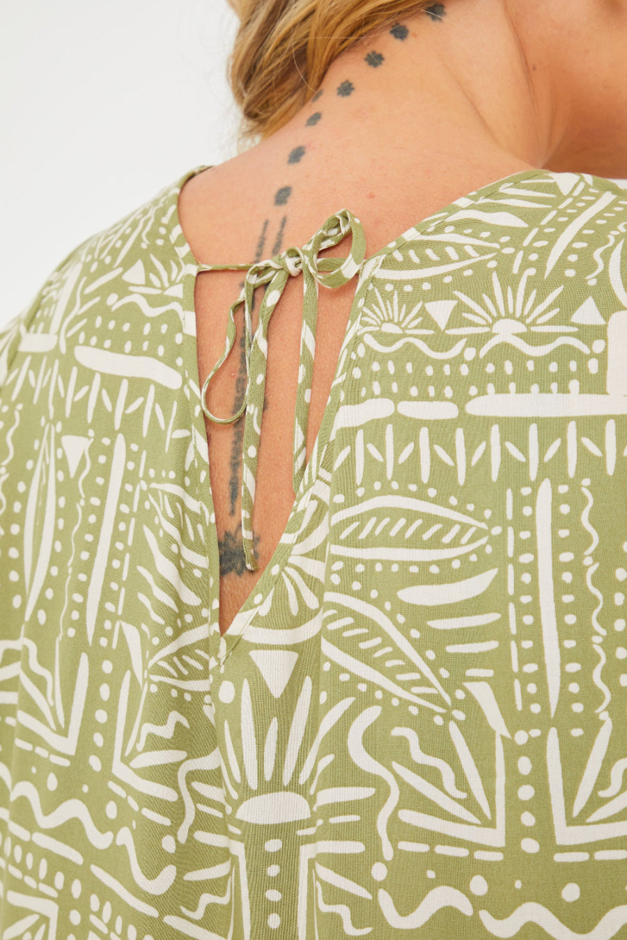 Printed Mini Smock Dress with Long Balloon Sleeves