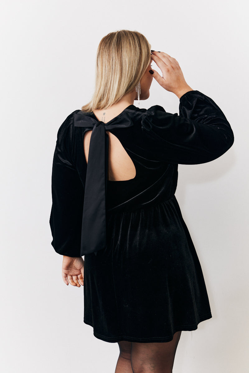 Bow Back Velvet Mini Dress
