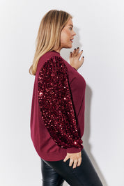 Burgundy Sequin Balloon Sleeve Knit Jumper