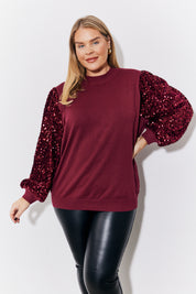 Burgundy Sequin Balloon Sleeve Knit Jumper