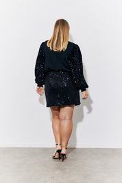 Black Sequin Balloon Sleeve Knit Jumper