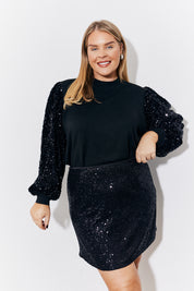 Black Sequin Balloon Sleeve Knit Jumper