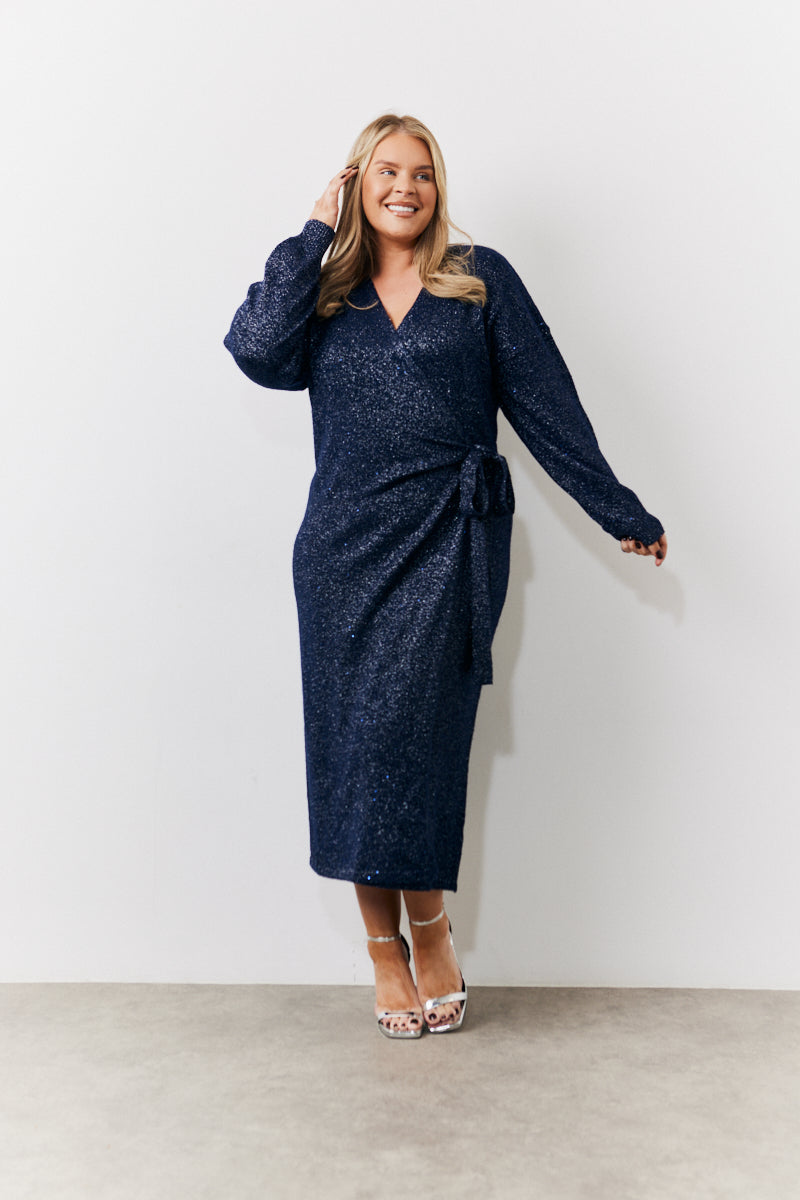 Sequin Knit Wrap Midaxi Dress
