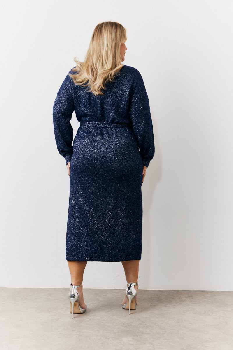 Sequin Knit Wrap Midaxi Dress