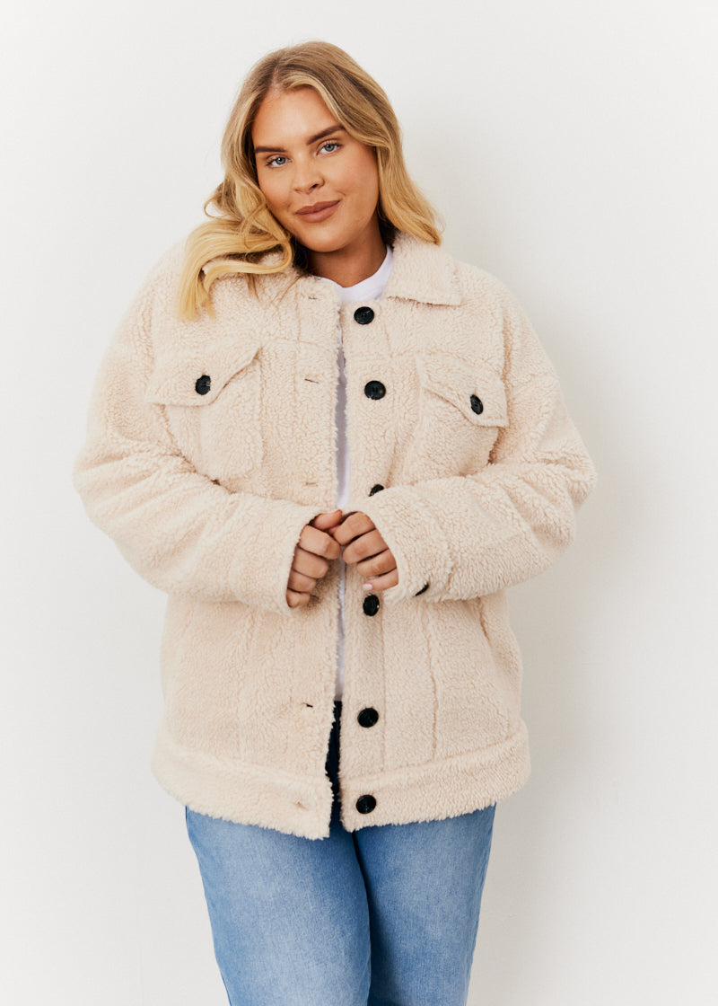 Button Through Borg Jacket with Pockets