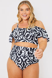 Control Print High Waist Ruched Detail Bikini Bottom