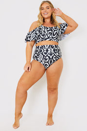 Control Print High Waist Ruched Detail Bikini Bottom