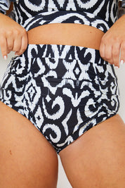 Control Print High Waist Ruched Detail Bikini Bottom
