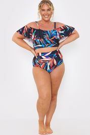Control Ruched Detail Palm Print Bikini Bottom
