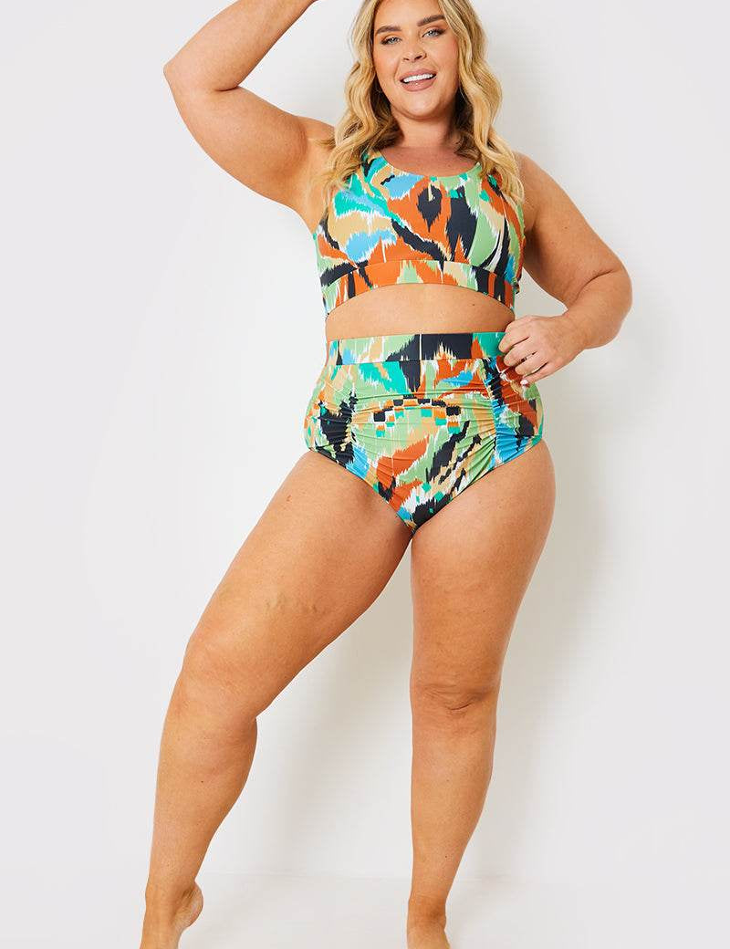Abstract Print Scoop Neck Bikini Top - InTheStyle