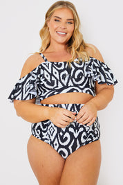 Print Frill Detail Bikini Top