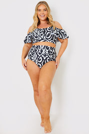 Print Frill Detail Bikini Top
