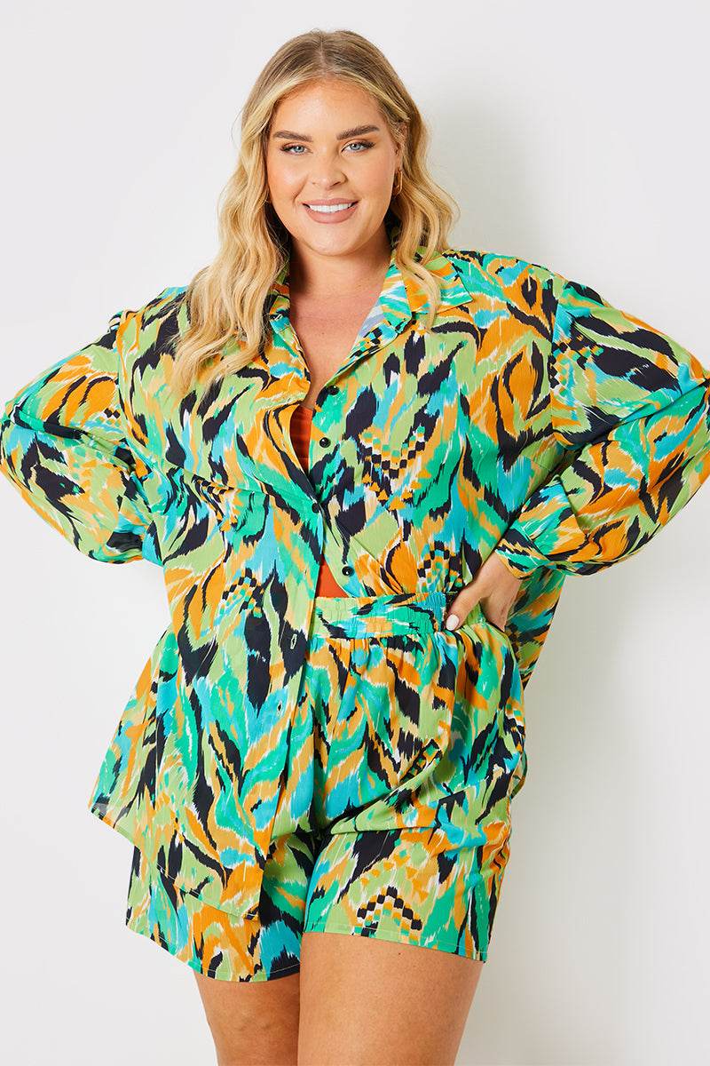 Abstract Printed Button Up Co-Ord Beach Shirt - InTheStyle