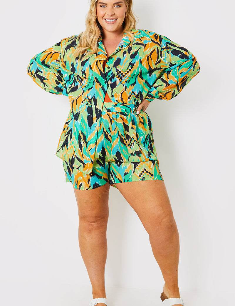 Abstract Printed Button Up Co-Ord Beach Shirt - InTheStyle